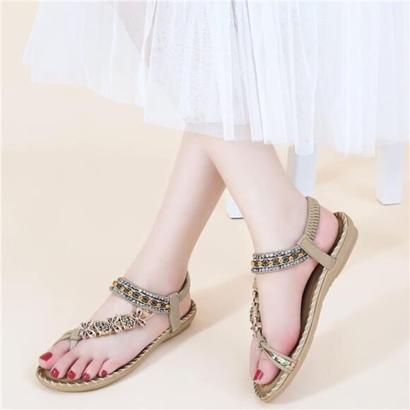 Bohemian‎ Beaded Sandals: Comfortable Flat Casual Beach Shoes with Ankle Strap - Picture 2 of 7